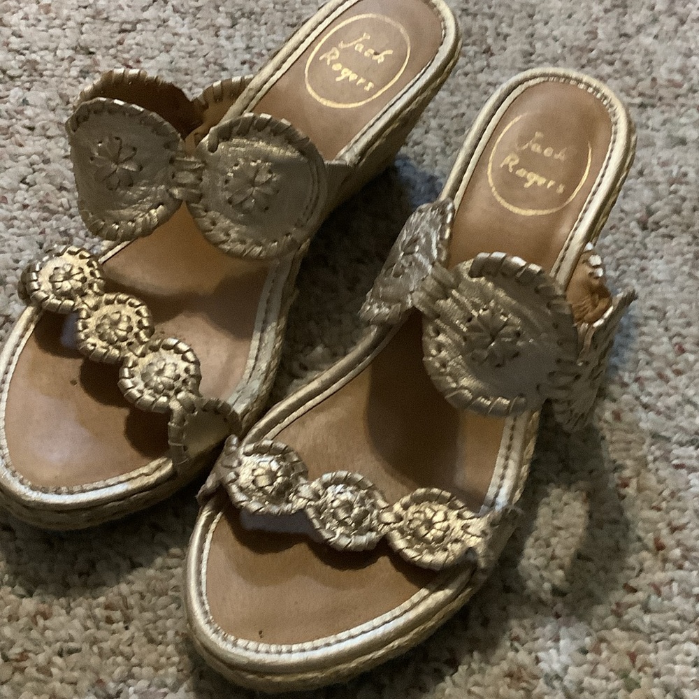Jack Rogers Metallic Gold Braided Leather‎ Slide Sandals